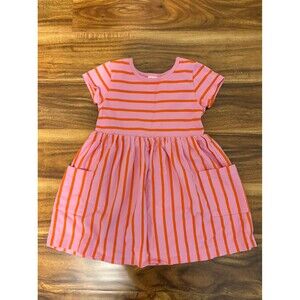 Hanna Andersson Short Sleeve Dress, Pink with Orange Stripes, Size 3T